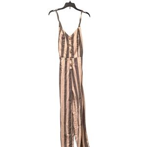 Japna Striped Wide Leg Jumpsuit Romper Button Front open back woman’s SZ S